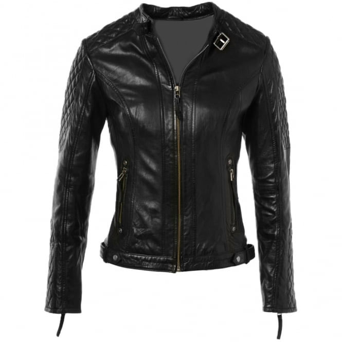 Quilted Style Leather Womens Biker Jacket