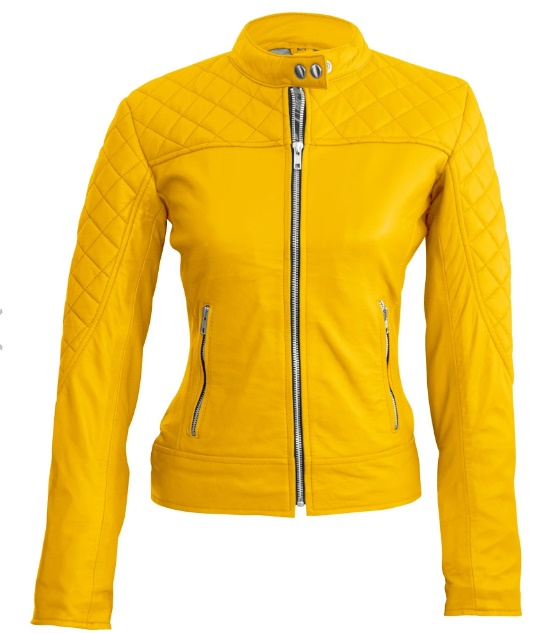 Women Yellow Quilted Leather Jacket