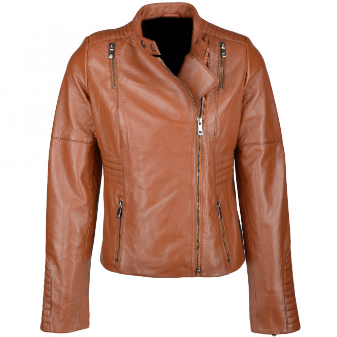 Womens Brown Quilted Cafe Racer Retro Motorcycle Leather Jacket